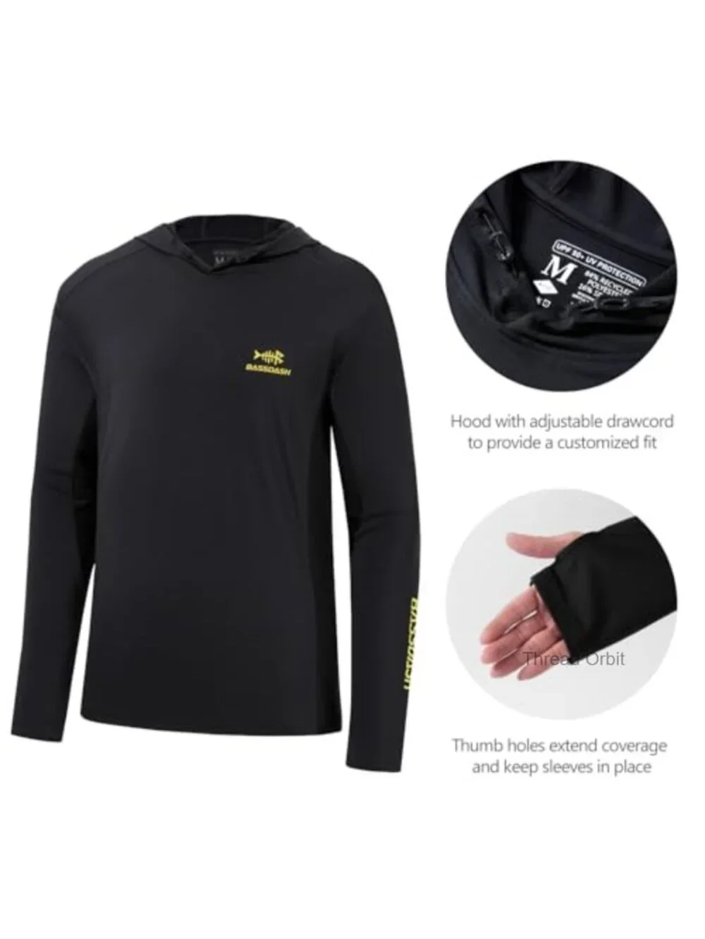 UPF 50+ Drawstring Fishing Hoodie UV Sun Protection Long Sleeve Quick-Dry